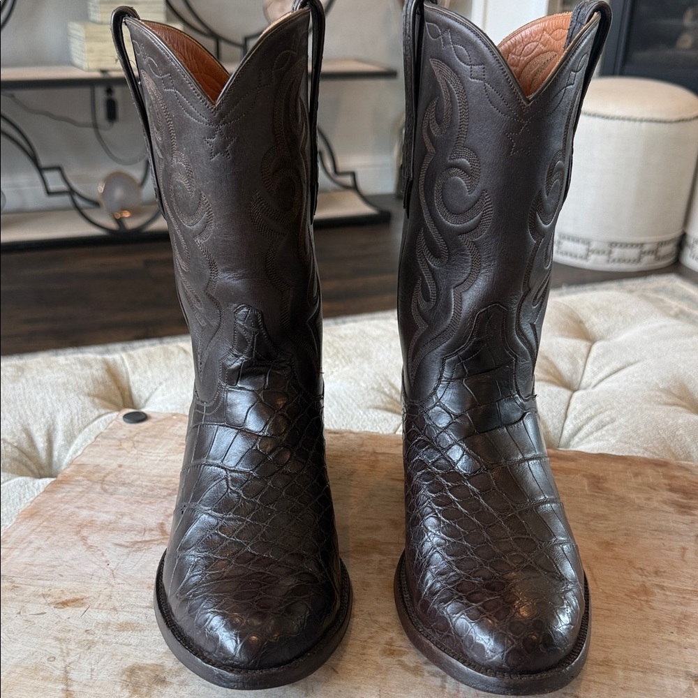 J B‎ Hill Men’s 9 EE Brown Bias Cut Alligator crocodile Cowboy Western Boots
